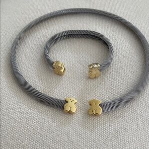 Tous original gold and steel mesh necklace and Bracelet Set